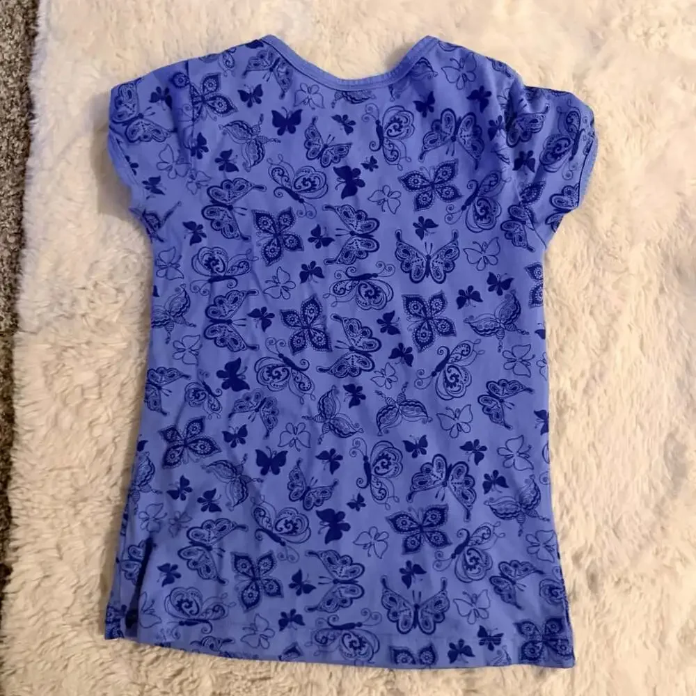 The Children's Place Girls Blue Butterfly Print Rhinestone Short Sleeve Tee Size